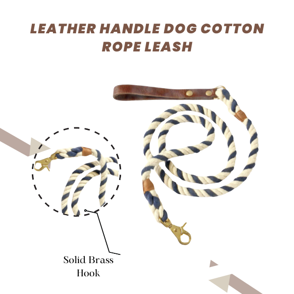 Leather Handle Colorful Dog Cotton Rope Leash