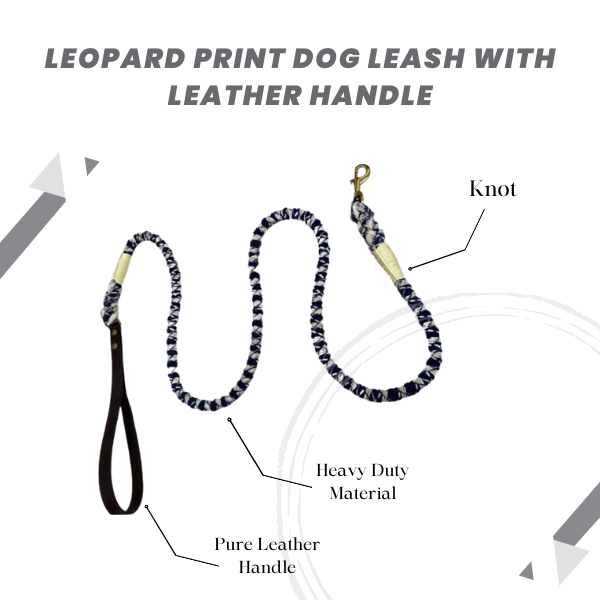 Leopard Print Dog Leash with Leather Handle